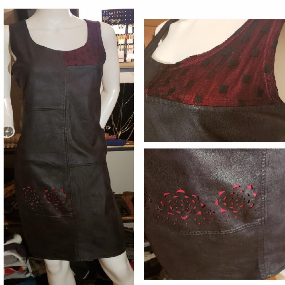 black and red multi texture sleeveless dress size 14 -MADE IN FRANCE